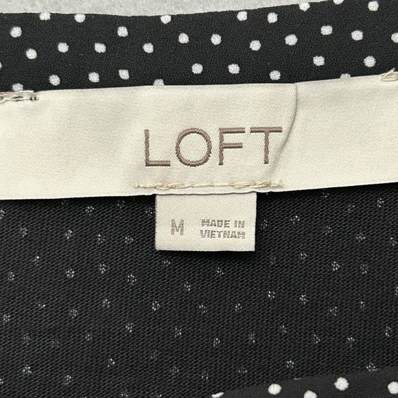 LOFT Black White Micro Polka Dot Blouse M Long Sleeve Business Casual Career - Picture 4 of 13